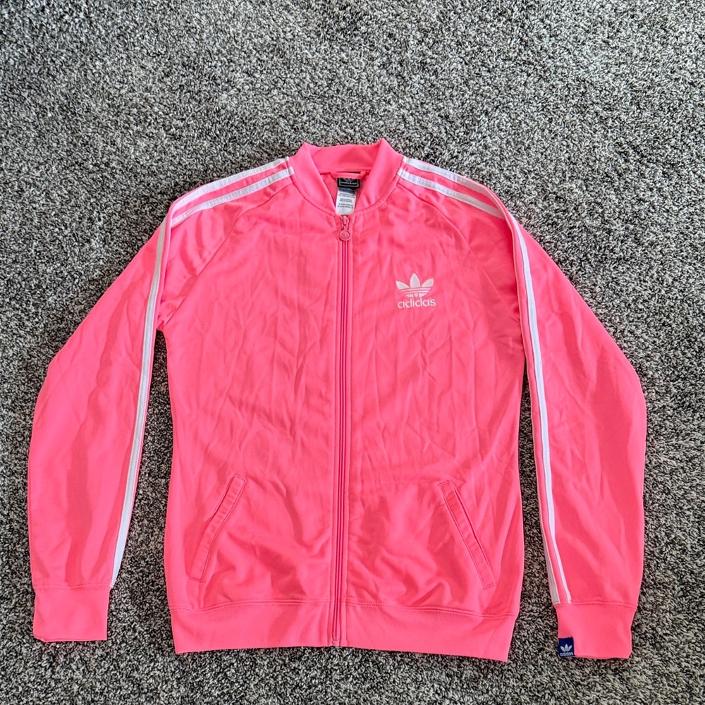 Big Girls Adidas Neon Pink Track Jacket